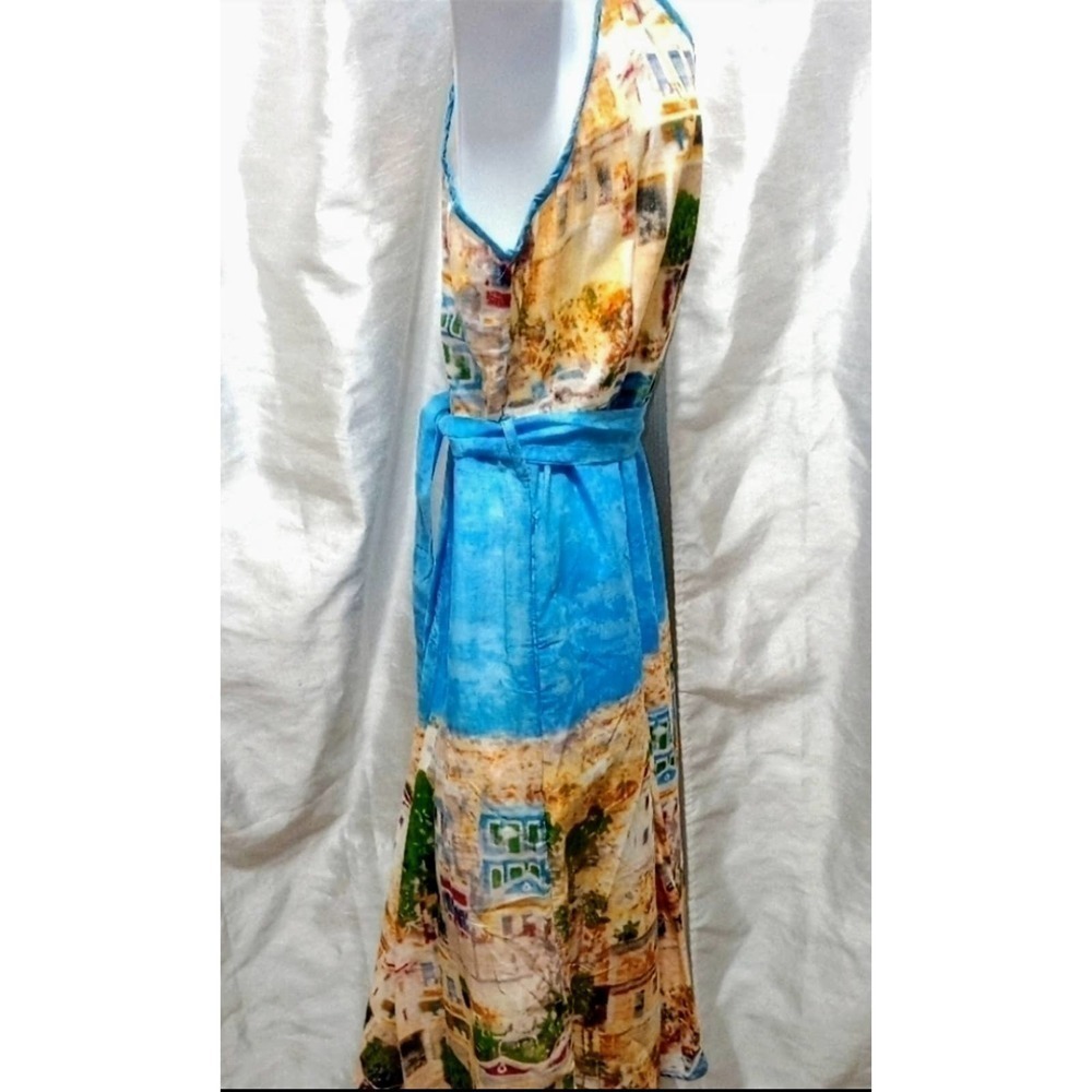 Designer FROCK SHOP Blue Multi Summer DRESS Italy Italian Rivera - Picture 7 of 9